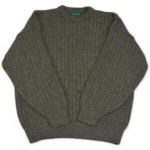 Vintage Tundra Canada Wool Silk Sweater XL Khaki Green Rib Knit Fisherman Cabin
